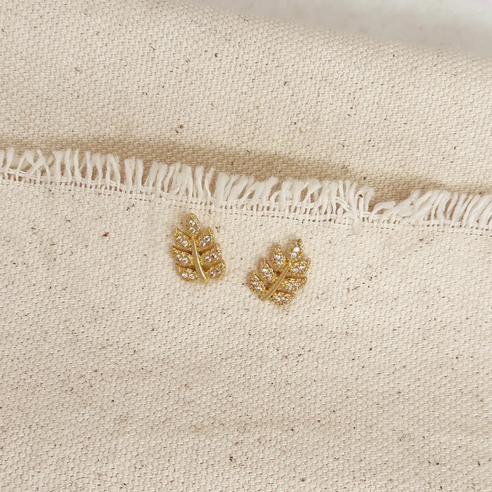 18k Gold Filled Cz Leaf Stud Earrings