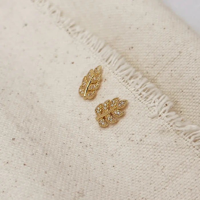 18k Gold Filled Cz Leaf Stud Earrings