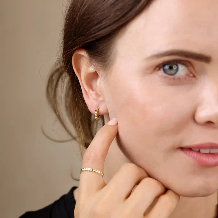 18k Gold Filled Mini Beaded Clicker Hoop Earrings in 14mm