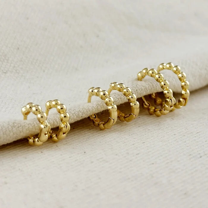 18k Gold Filled Mini Beaded Clicker Hoop Earrings in 14mm