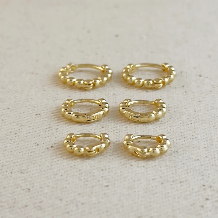 18k Gold Filled Mini Beaded Clicker Hoop Earrings in 14mm