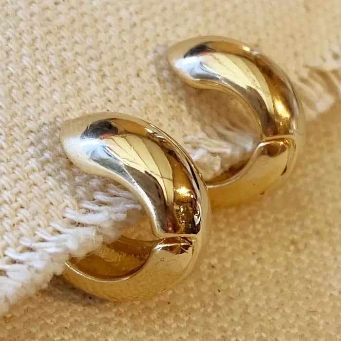 18k Gold Filled Rounded Chunky Clicker Hoop Earrings