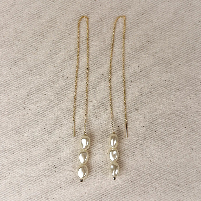 18k Gold Filled Row of Baroque Pearls Threader Earrings