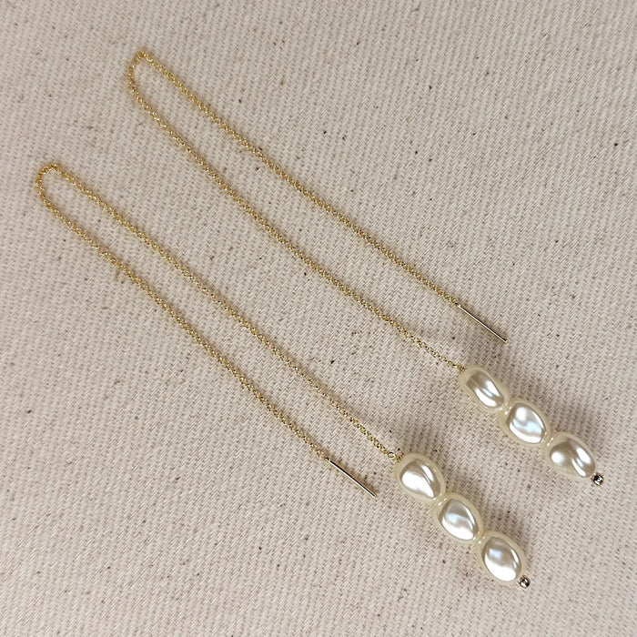 18k Gold Filled Row of Baroque Pearls Threader Earrings