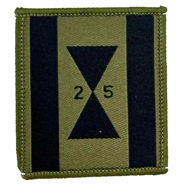 Single 25 Close Support Engineer Group TRF patch with black hourglass design on green background, iron-on or sew-on for military apparel. 1 Flash from  John Bull Clothing