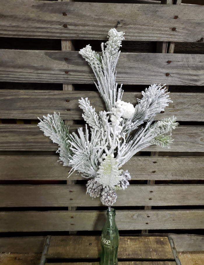 28" Heavy Flocked Pine and Berry Stem