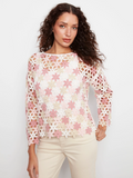 3/4 Sleeve Crochet Flower Blouse