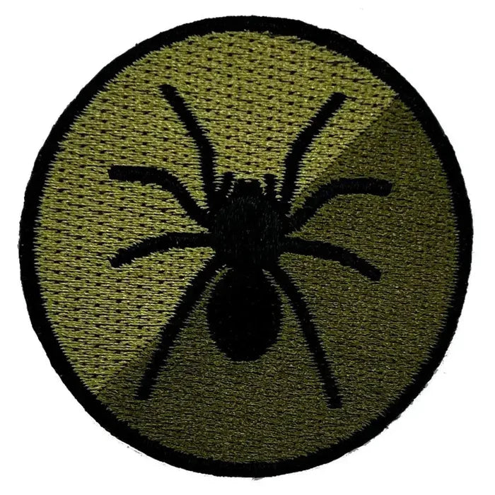 Single 5 Regiment Royal Artillery 1 ISR Brigade Iron On TRF patch featuring black spider on green circular cotton background for tactical use. 1 Flash from  John Bull Clothing