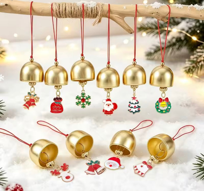 5pcs Golden Christmas Bells Random Styles Christmas Pendant Hanging Ornaments