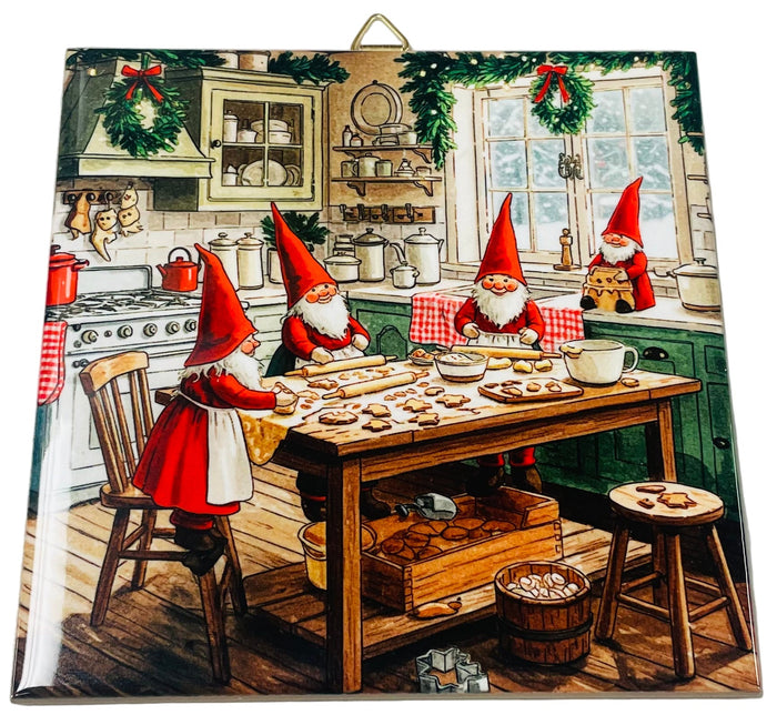 6" Ceramic tile, Gnomes making cookies