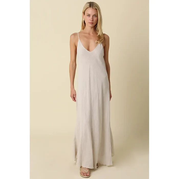 Adeline Flowy Linen Maxi Dress in Melange