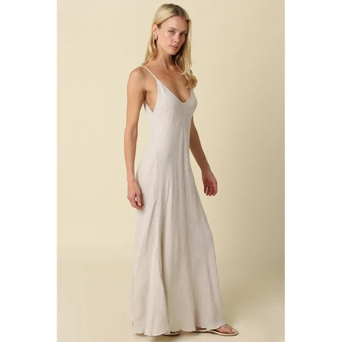 Adeline Flowy Linen Maxi Dress in Melange