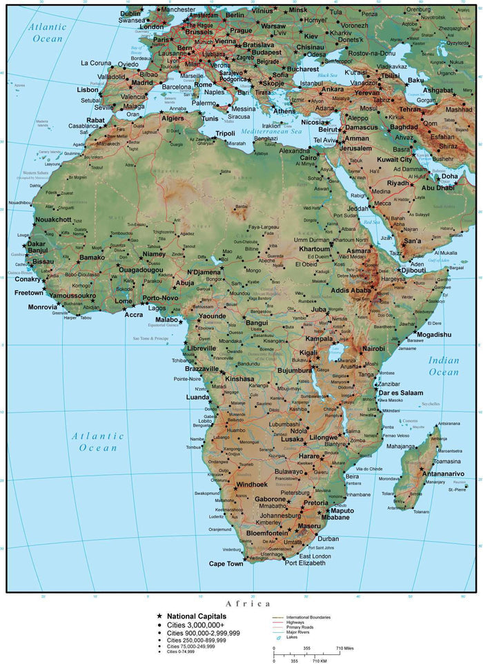 Africa Terrain map in Adobe Illustrator vector format with Photoshop terrain image AFRICA-952805