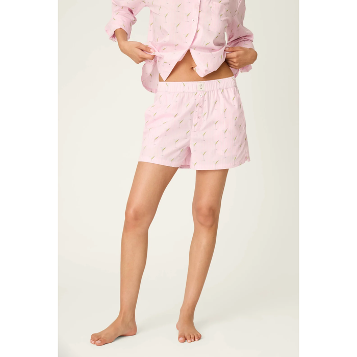 Afterparty Poplin Stripe & Martini Print Pajama Shorts inPink Pearl