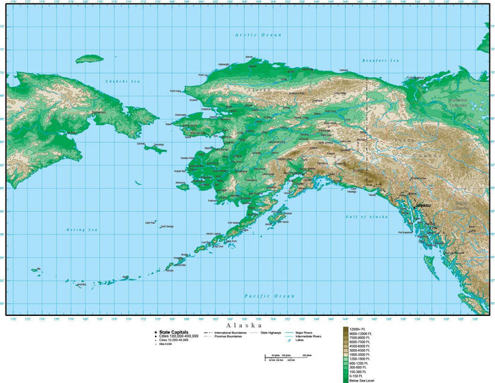 Digital Alaska Contour map in Adobe Illustrator vector format