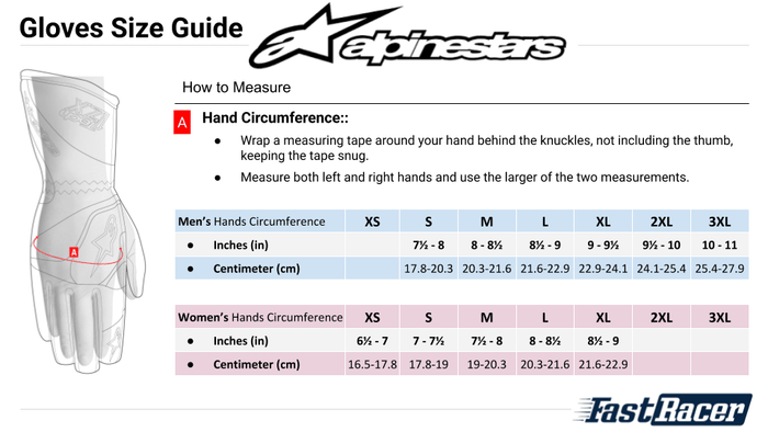 Alpinestars  Gloves Size Chart from Fast Racer