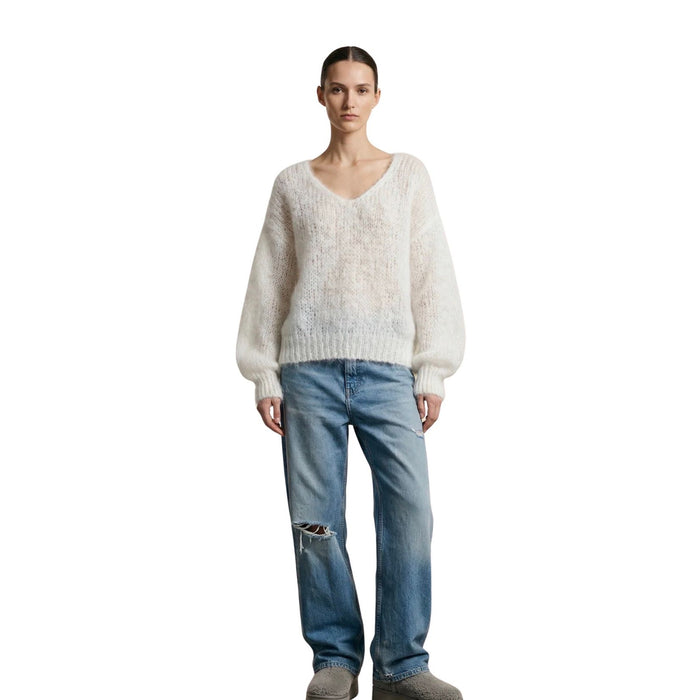 American Dreams Milana Long Sleeve Mohair Knit Pullover in White - Romantiques