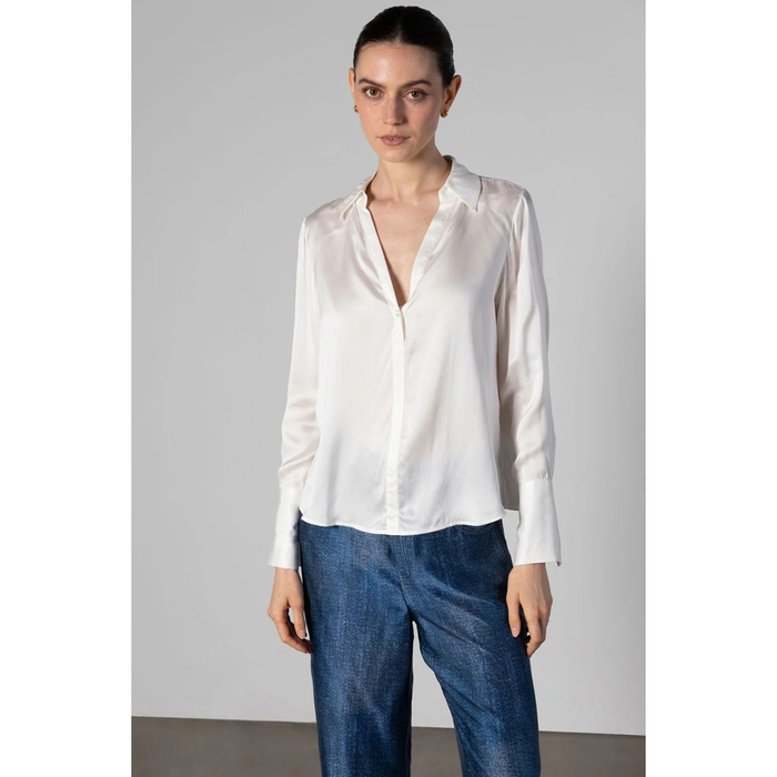 Anaphe Capsule Pullover Shirt in White - Sandwashed Silk