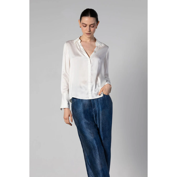 Anaphe Capsule Pullover Shirt in White - Sandwashed Silk