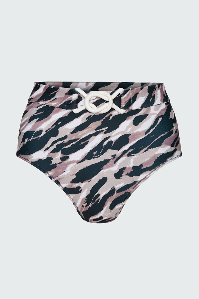 Watskin Aria belted bikini bottom in Animal Mix shown against a light gray background