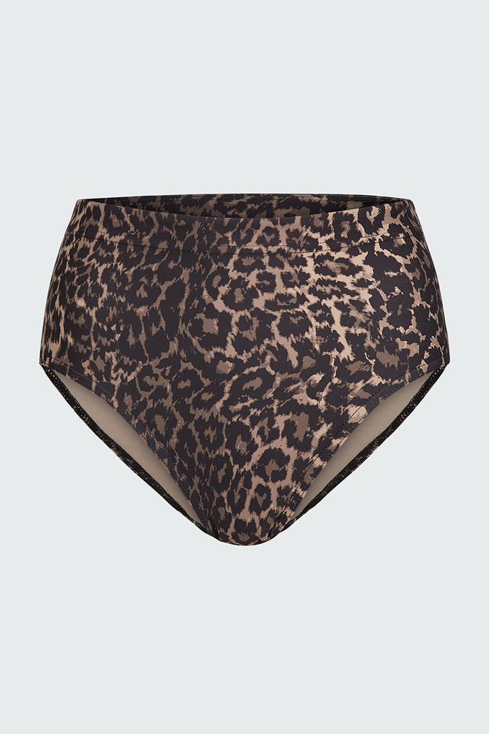 Watskin Aria high rise swim bottom in Leopard shown flat