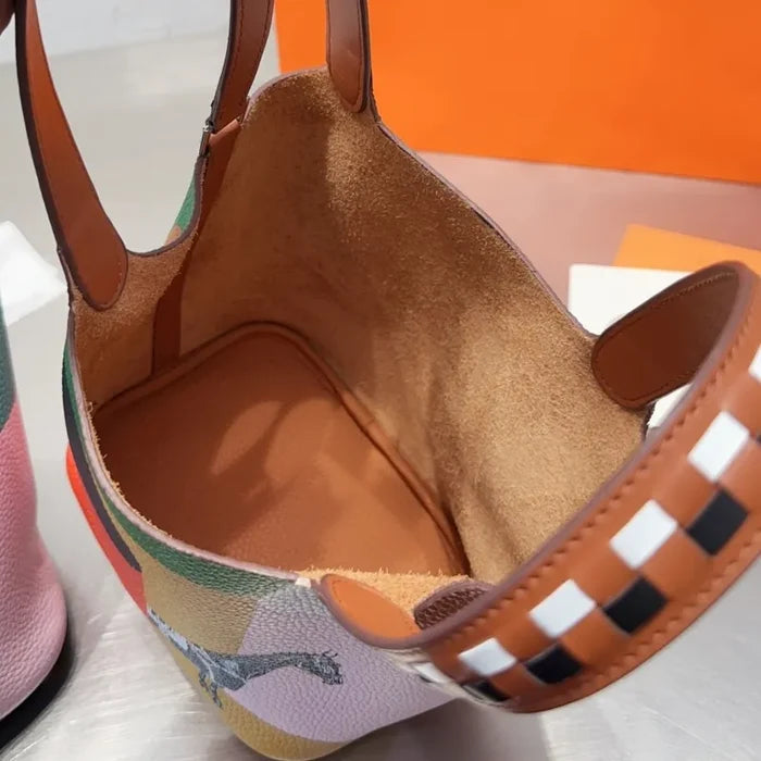 Aurelia Small Leather Bucket Bag / Brown & Blue