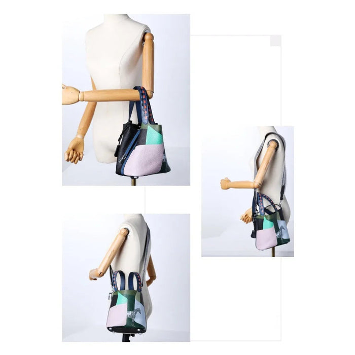Aurelia Small Leather Bucket Bag / Brown & Blue