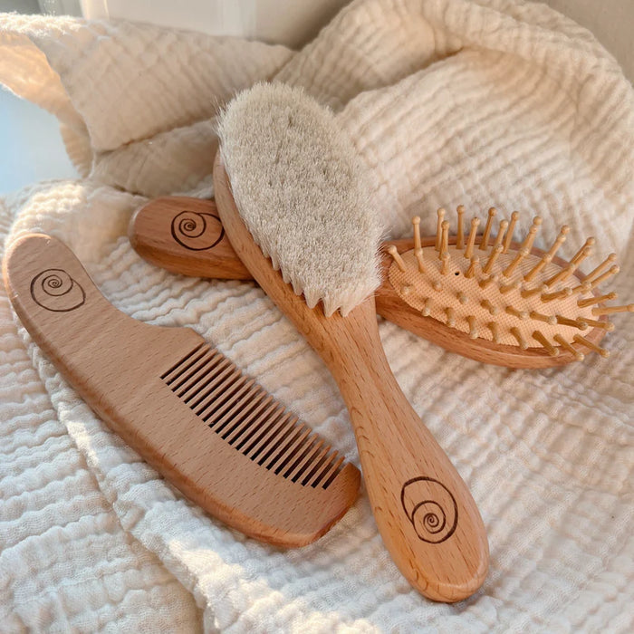 Baby Brush Set Shell / wood&goat hair