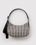 BAGGU - Medium Nylon Crescent Bag in Black and White Gingham