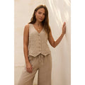 Bay Woven Linen Vest in Sandstone - Romantiques