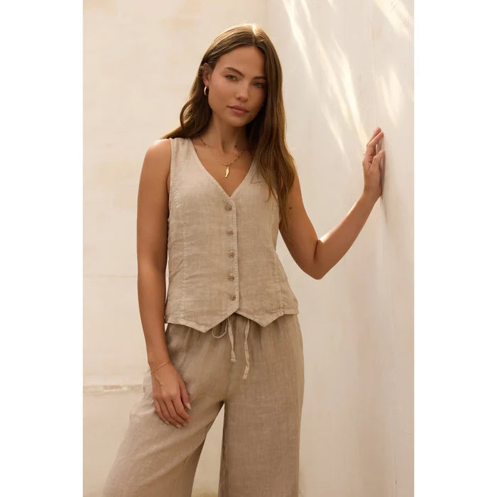 Bay Woven Linen Vest in Sandstone - Romantiques