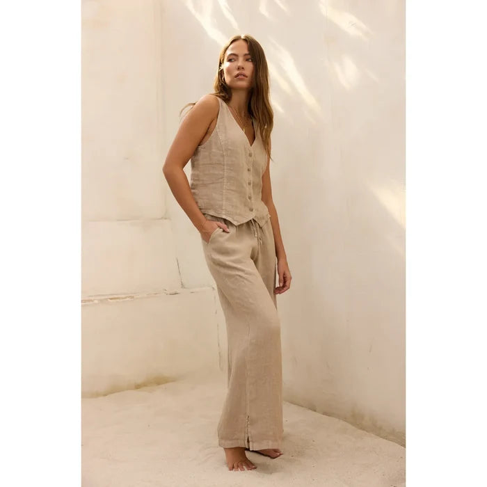 Bay Woven Linen Vest in Sandstone - Romantiques
