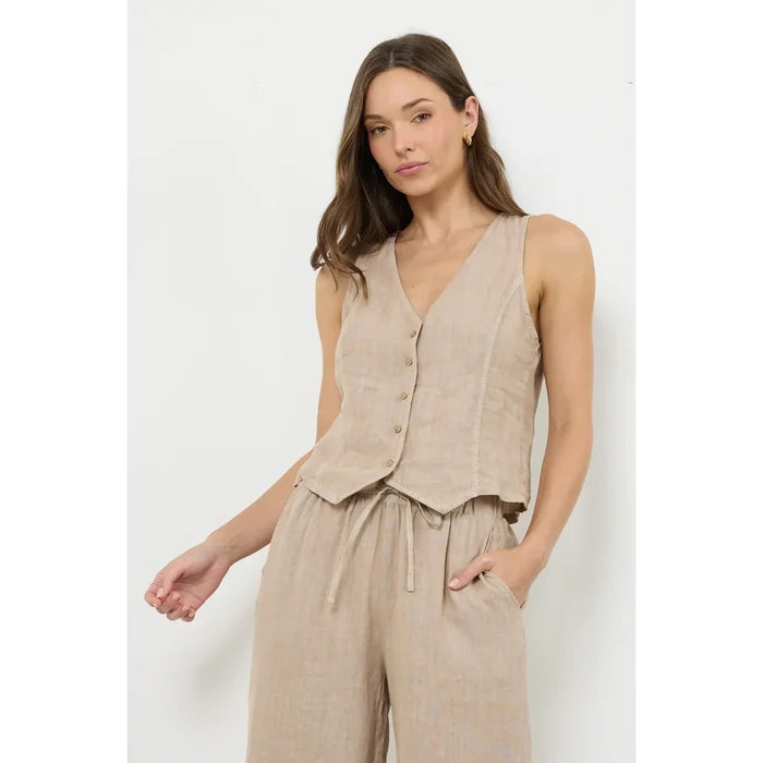 Bay Woven Linen Vest in Sandstone - Romantiques