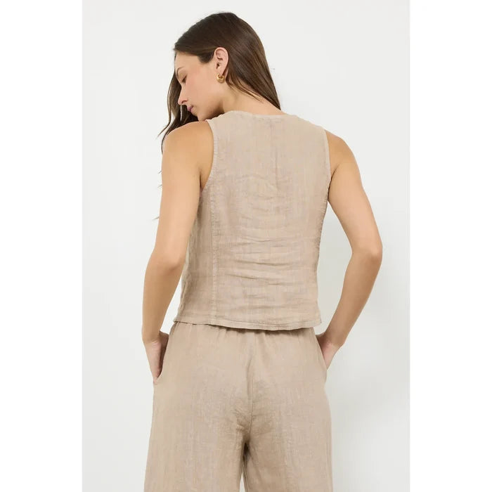 Bay Woven Linen Vest in Sandstone - Romantiques