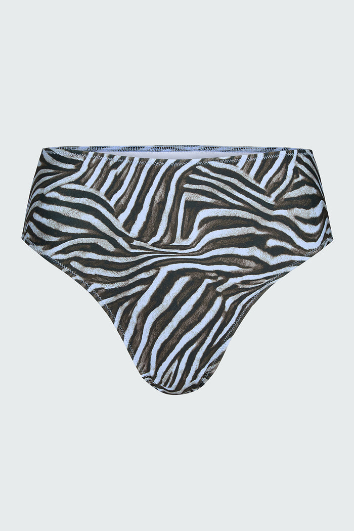 Watskin Belle bikini bottom in Blue Zebra shown flat against white background
