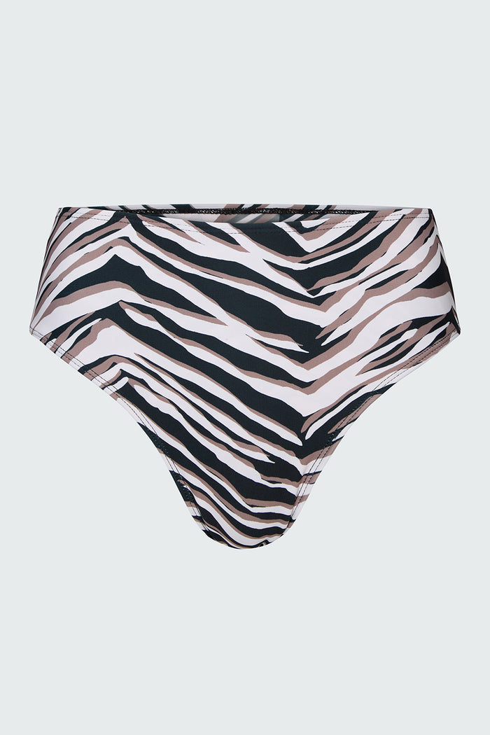 Watskin Belle mid rise bikini bottom in Natural Zebra on a white background