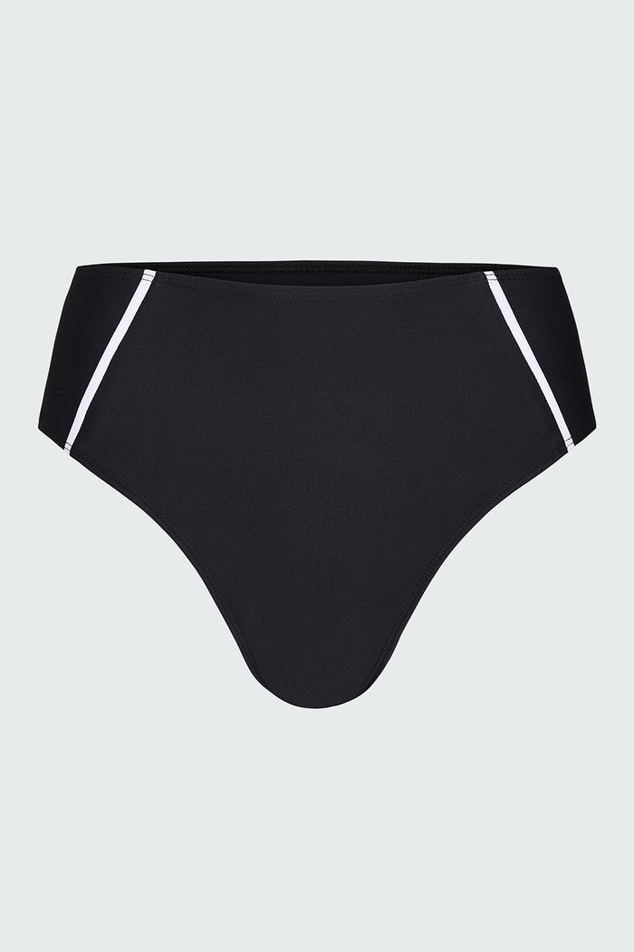 Watskin Belle bikini bottom in black with white tipping against a white background