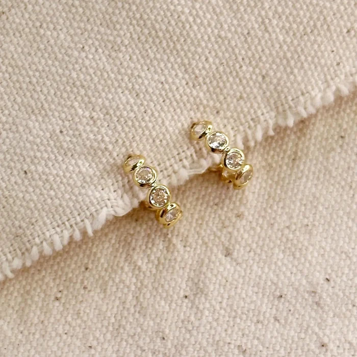Bezel CZ C-Hoop Earrings