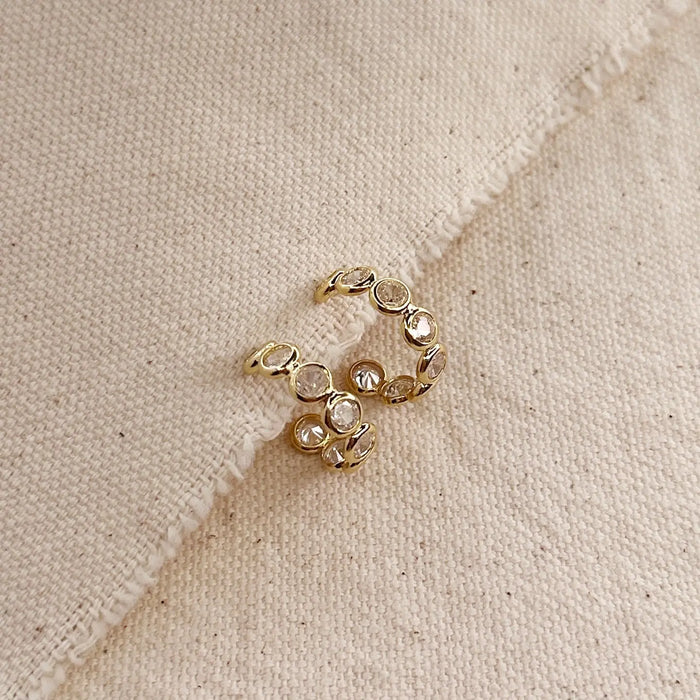 Bezel CZ C-Hoop Earrings