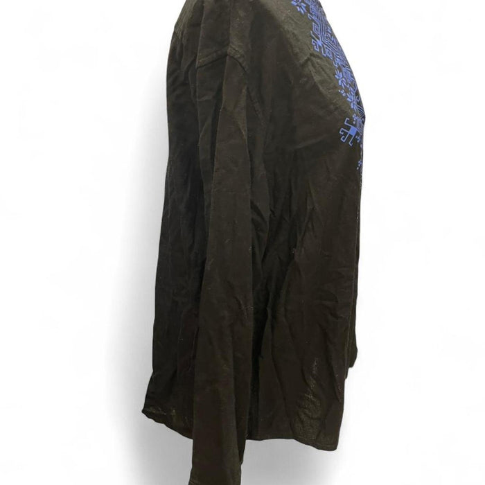 Black and blue embroidered long