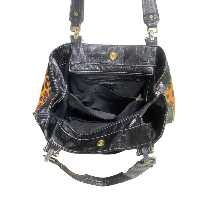 Black and orange cheetah print shoulder bag