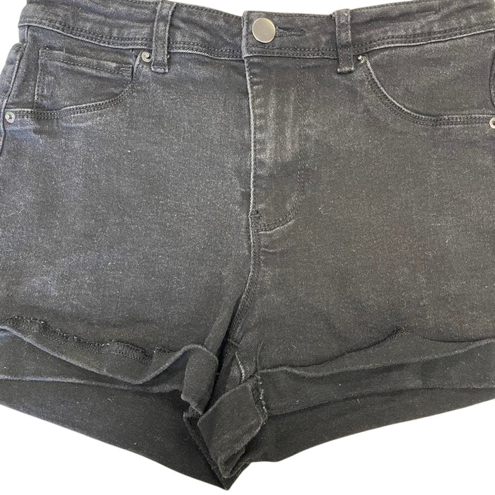 Black denim shorts with a