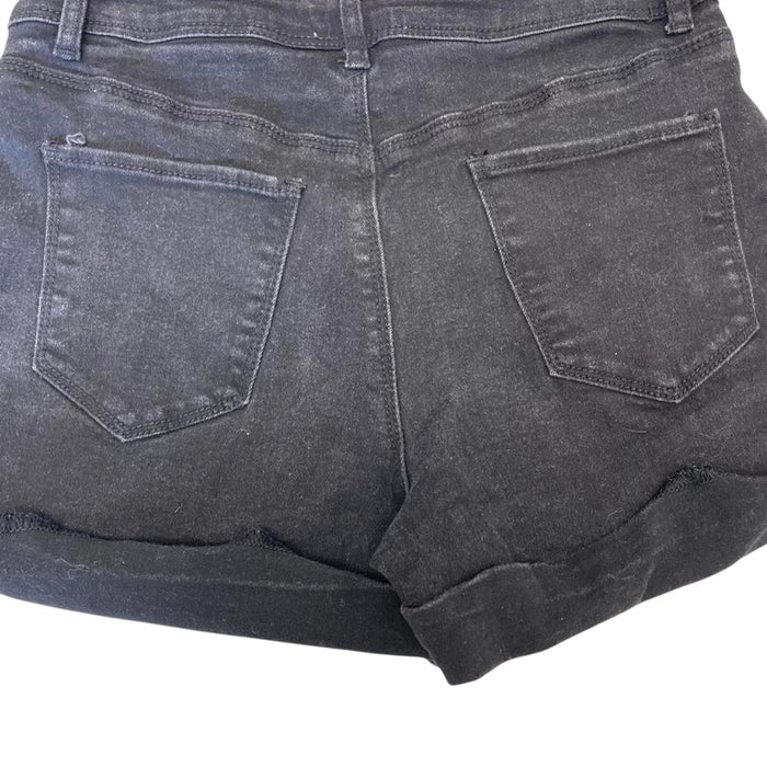 Black denim shorts with a