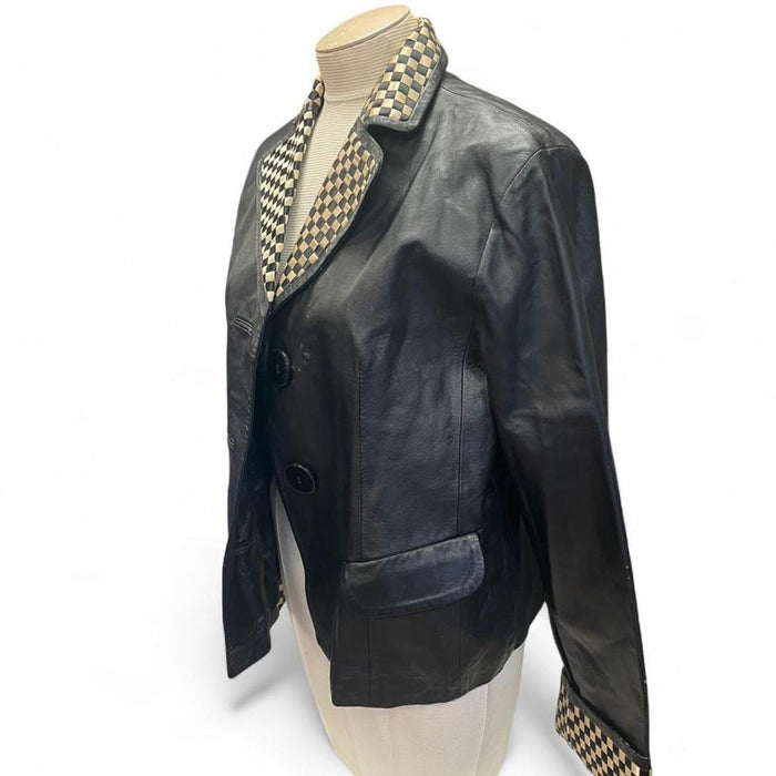 Black leather blazer with checkered