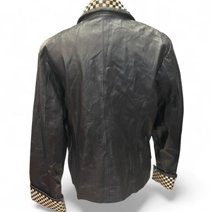Black leather blazer with checkered
