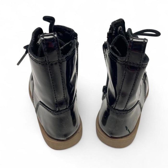 Black patent leather lace up boots