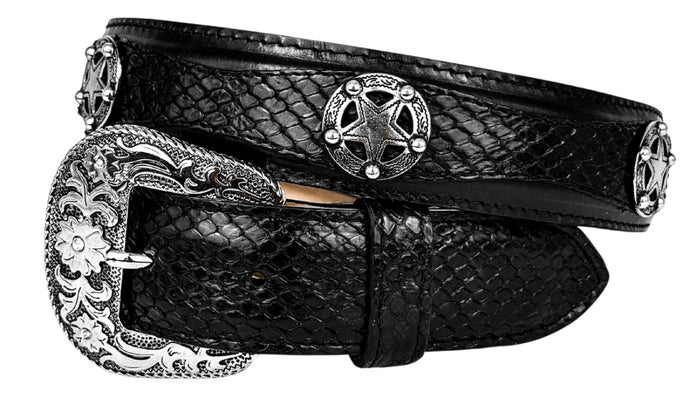 BLACK PYTHON/LEATHER  WESTERN BELT