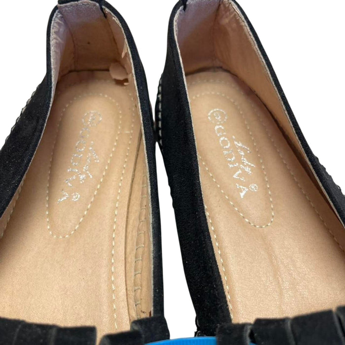 Black suede fringe loafers