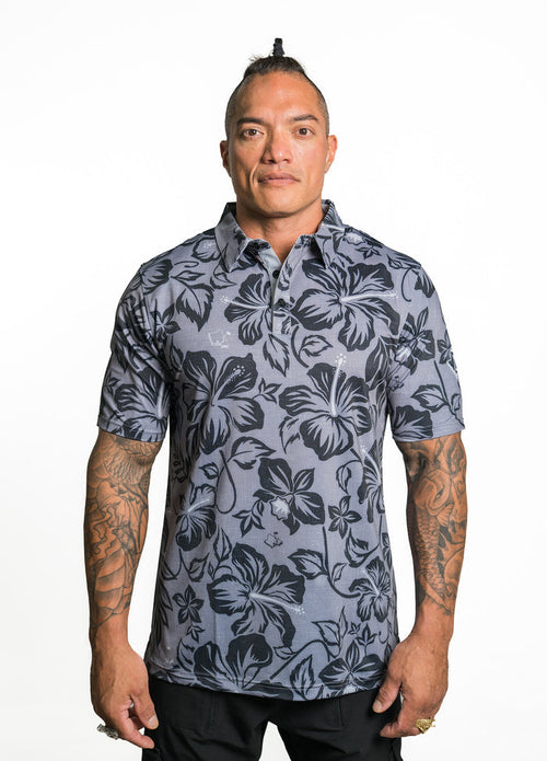 "Bloom" Black Smoke - OGA Men's Polo - Smoke Gray / Black