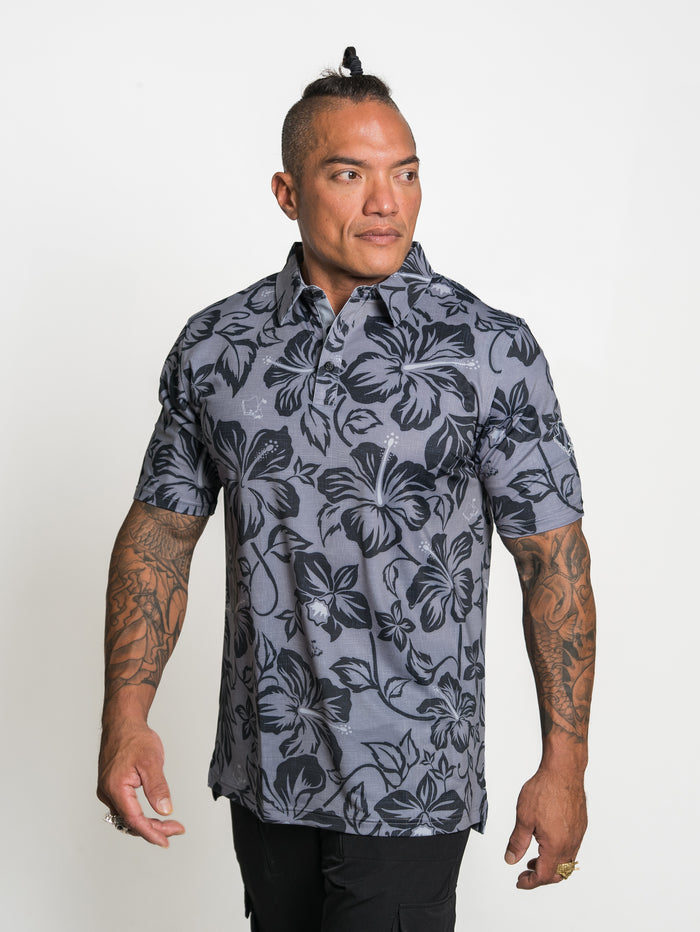 "Bloom" Black Smoke - OGA Men's Polo - Smoke Gray / Black